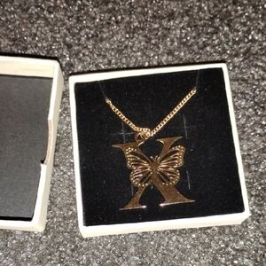 Gold Tone Butterfly X Pendant Necklace